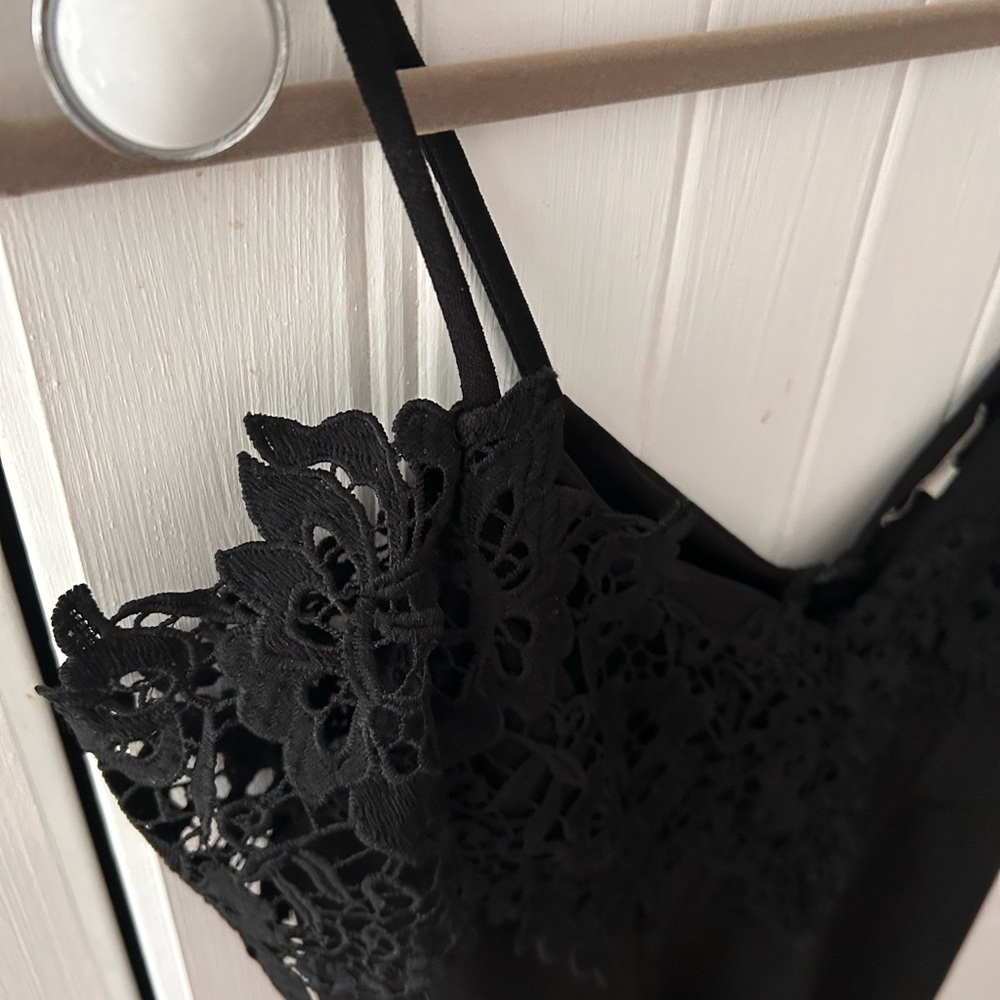 Charlotte Russe Black Lace Detail Dress with Straps and Back Slit, EXCELLENT UC - Picture 6 of 11